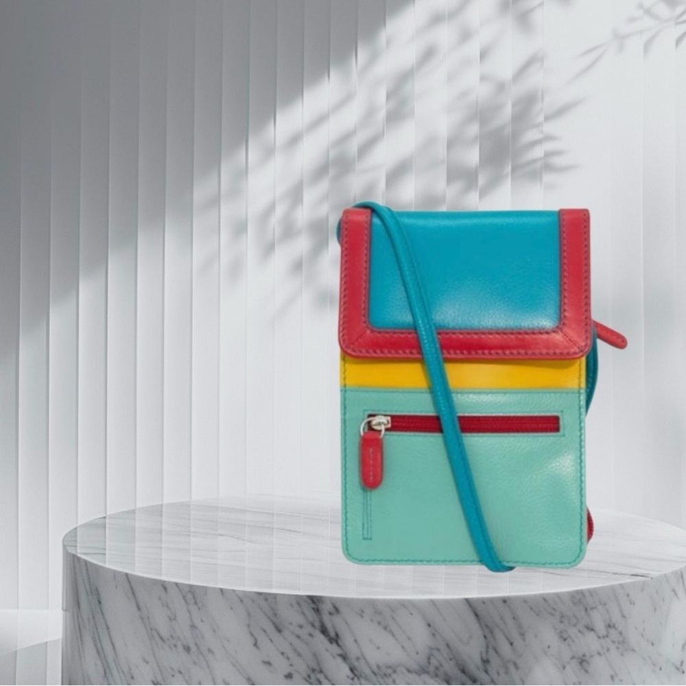 New York Leather RFID Colorful Crossbody Wallet On A String Crossbody Bag
